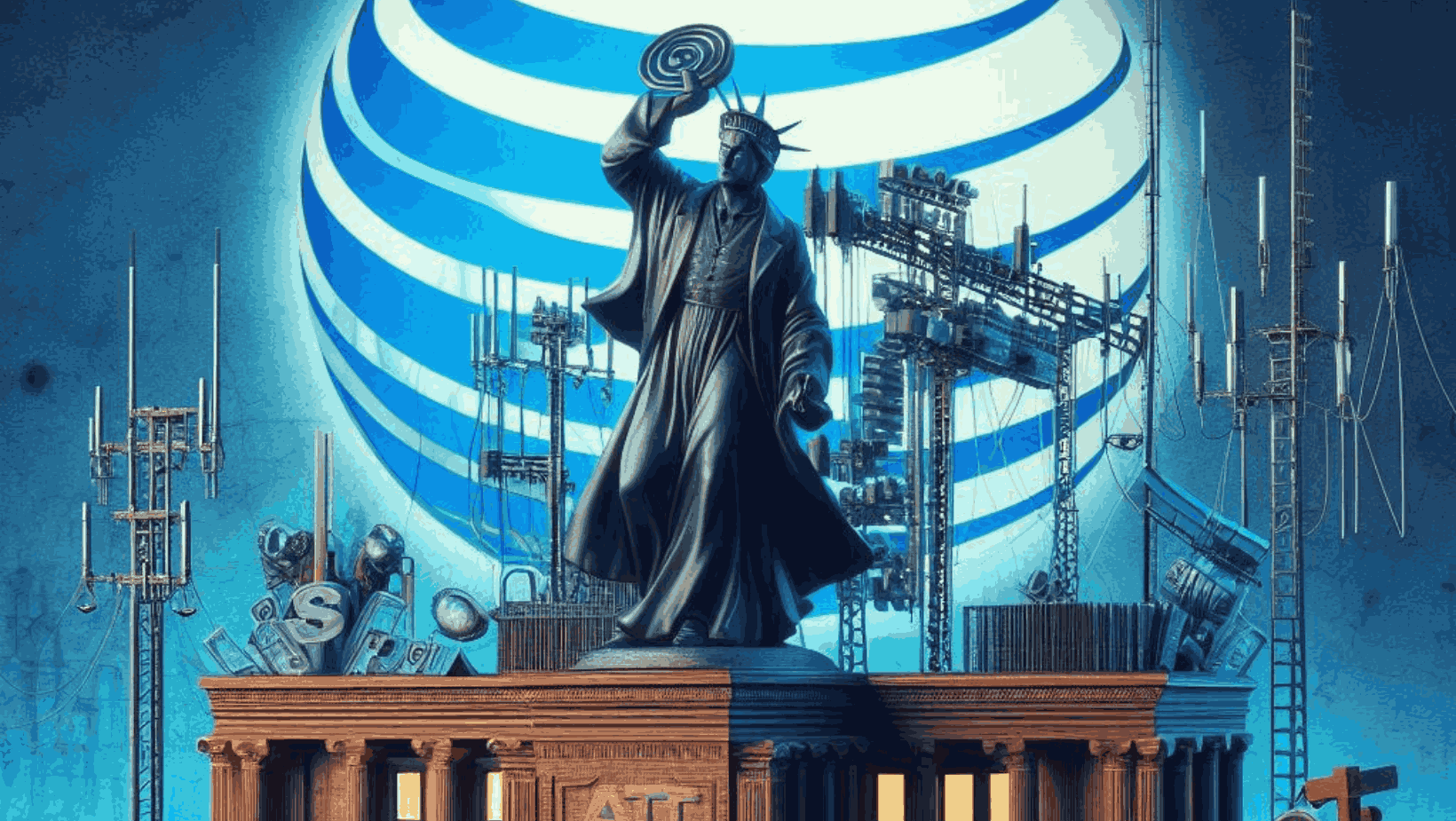 FCC personified as FCC enforcing communication and privacy protections against global telecom giant AT&T.